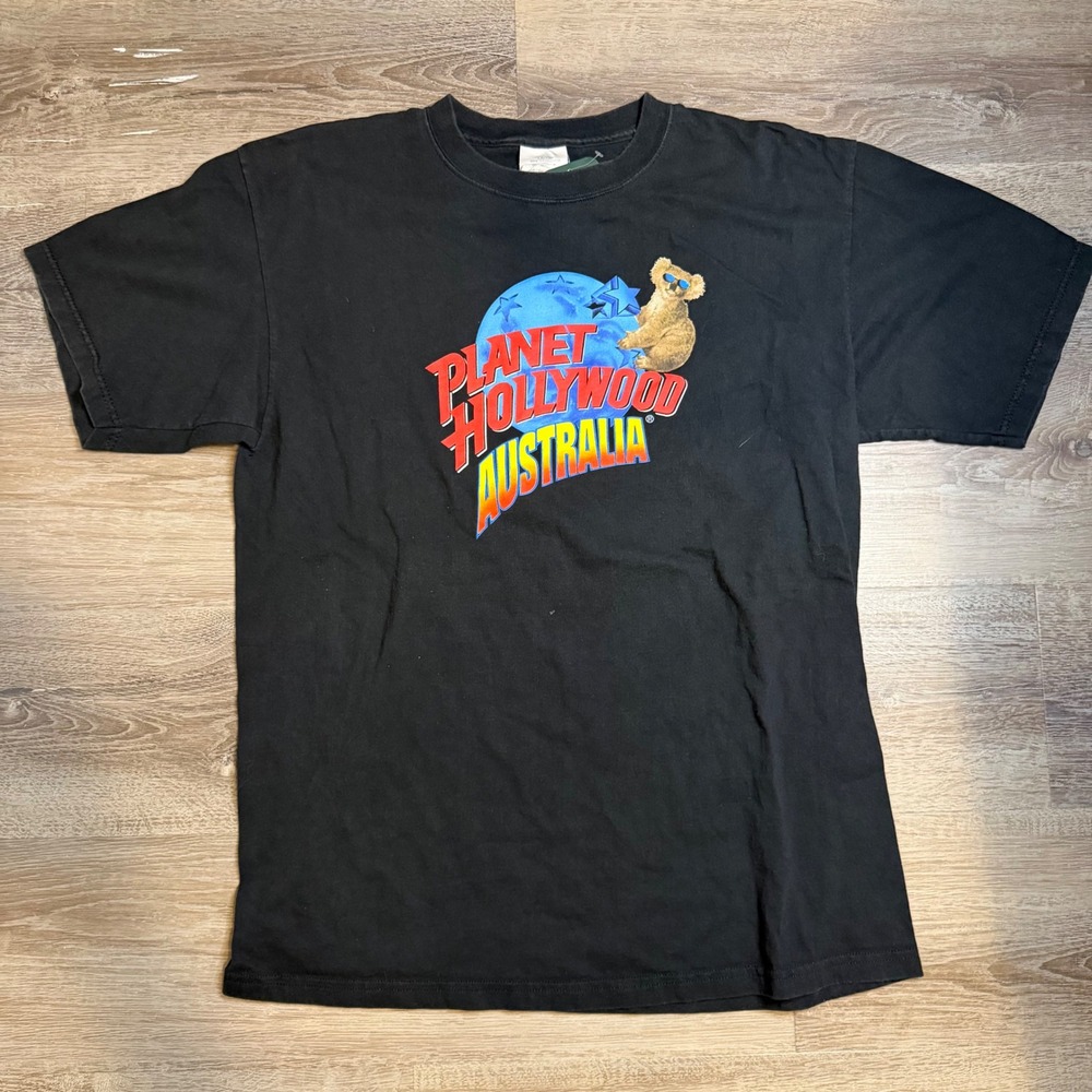 Vintage 90s Planet Hollywood Australia Koala T-Shirt Mens Large Black Made USA